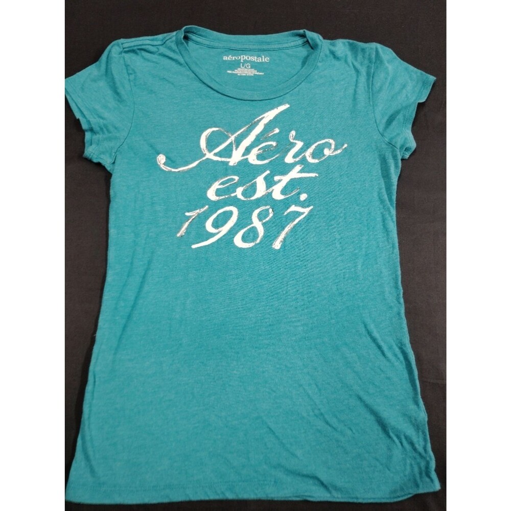 Vintage Aeropostale Teal Turquoise Est 1987 Graphic Preppy Short Sleeve Tee